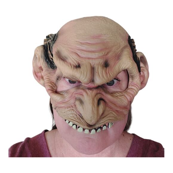 2001 Disguise Scary Old Man Bald Bad Teeth Rubber Halloween Costume Half Mask - Picture 1 of 6